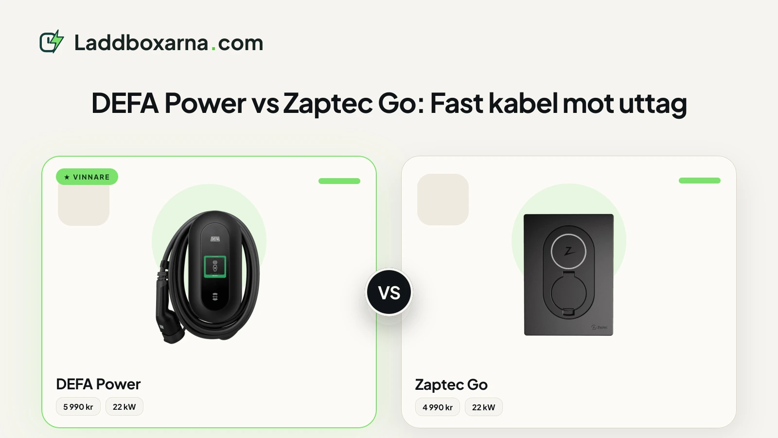 DEFA Power vs Zaptec Go: Fast kabel mot uttag